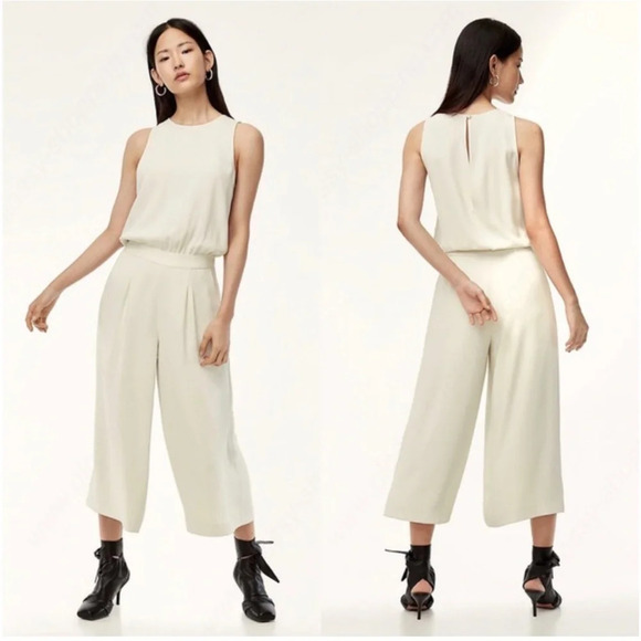 Aritzia Babaton Belmondo Jumpsuit Silvertip Sleeveless crew neck ivory size 00 - Picture 1 of 12